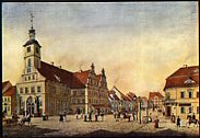 Das Rathaus von der St. Annen-/Ecke Steinstraße her gesehen um 1850